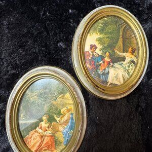 Vintage Action Cheswick PA Oval Framed Romantic Scene Prints Italy  Set Of 2